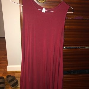 A sleeveless maroon T-shirt dress